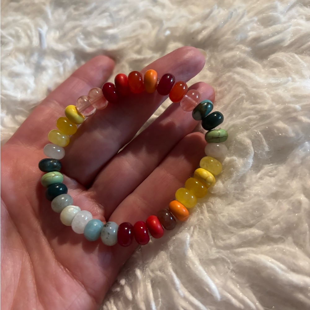 Gemstone Stretch Bracelet - Vibrant Colors Reds - Yellows - Approx 7 inches